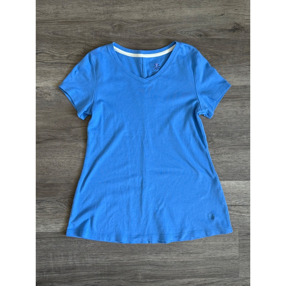 Isaac Mizrahi Live Essentials Blue Pima Cotton‎ V-Neck Tee XXS